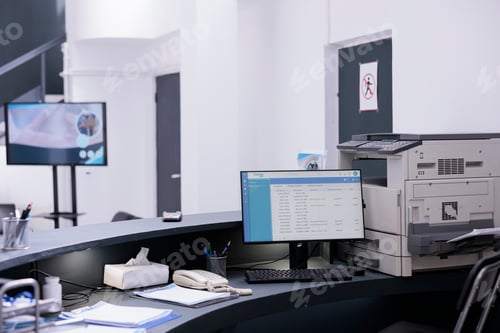 Preview: List of patients appoinments displayed on desktop computer screen on registration counter
