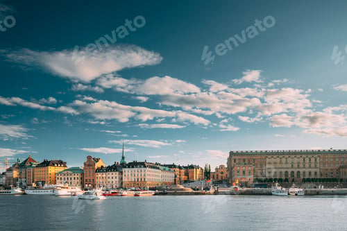 Preview: Stockholm, Sweden. Scenic Famous View Of Embankment In Old Town Of Stockholm At Summer. Gamla Stan