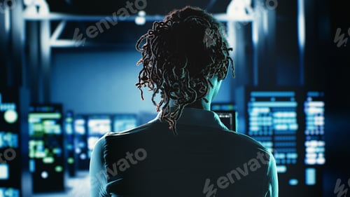Preview: Woman coding in data center