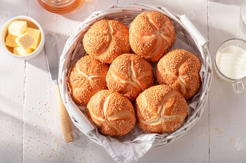 Preview: Sweet Kaiser rolls with sesame seeds for breakfast.