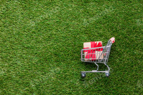 Preview: Self-service supermarket shopping trolley cart with gift box