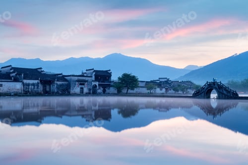 Preview: picturesque ancient village in early morning
