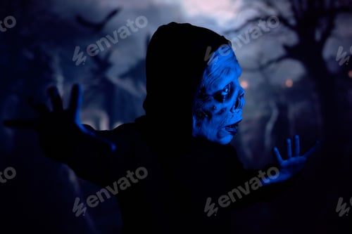 Preview: Cautious zombie on dark cemetery