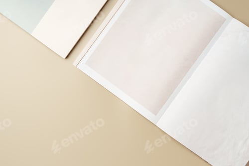 Preview: Stack of blank paper on beige background