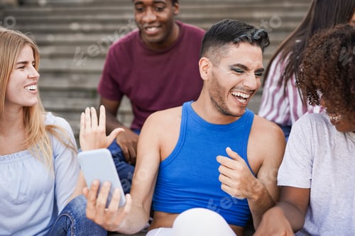 Preview: Young multiracial people having fun in the city