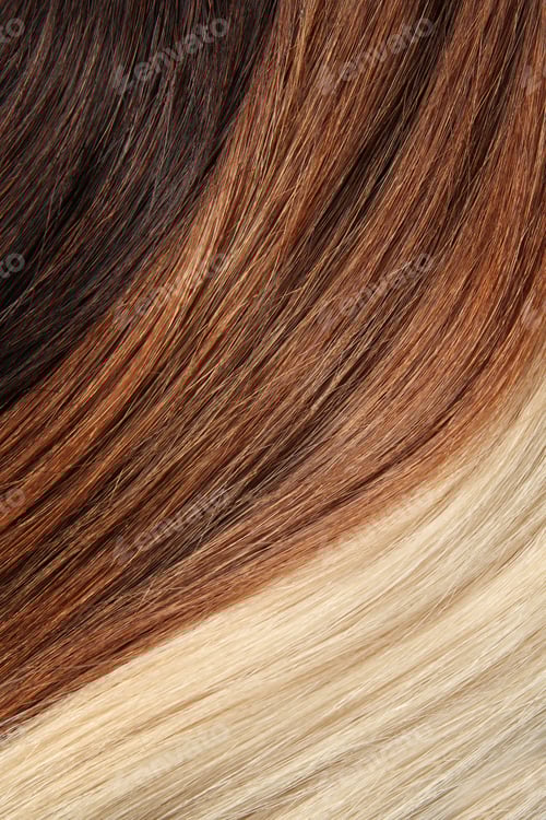 Preview: Strands of different color hair as background, closeup