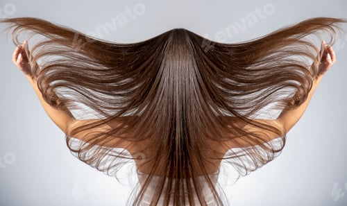 Preview: Back view of a brunette woman with a long straight hair.