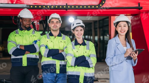 Preview: Team of Engineers Posing Proudly at Construction Site