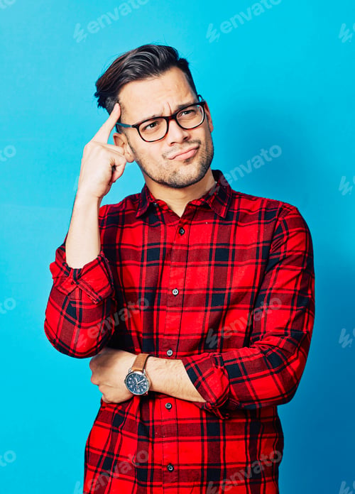 Preview: young man boy portrait face blue background