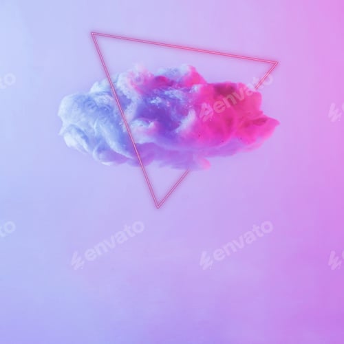 Preview: Futuristic surreal cloud and laser triangle and neon retro light and color.