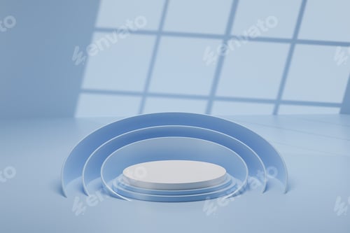 Preview: Blue background with white podium, 3d render