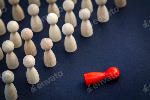 Preview: To be different, to be a leader, to lead. icon expression with colorful wooden figures.