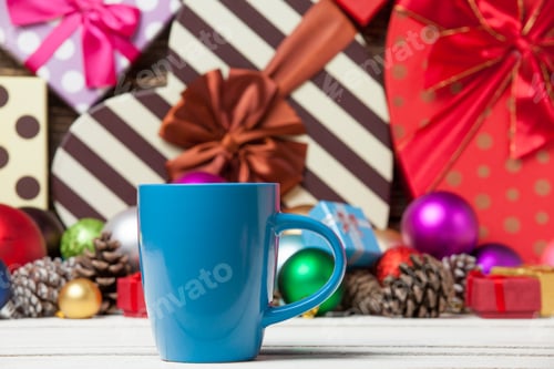 Preview: Cup on christmas background.