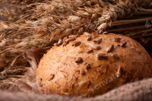 Preview: Loaf of bread and wheat ears still life