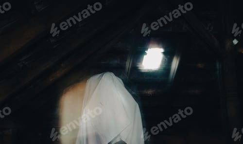 Preview: blurred image of ghost in the attic haunted house for Halloween