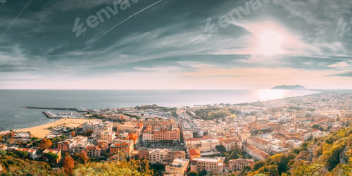 Preview: Terracina, Italy. Top View Of Terracina And Tyrrhenian Sea In Sunny Day