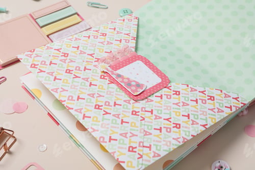 Preview: Scrapbooking, on a light background, close-up.