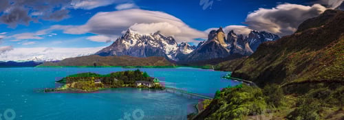 Preview: Mountains and turquoise lake landscape panorama