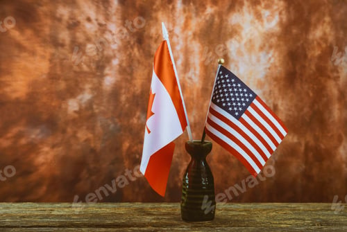 Preview: Maintenance on construction tools with copy space for Labor day American and Canadian flag