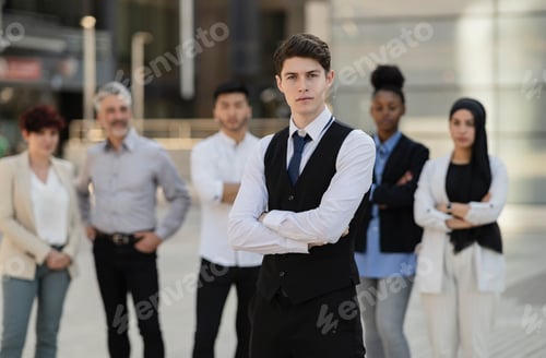 Preview: group of multiracial businesspeople standing,multiracial business people standing focus
