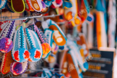 Preview: Regional traditional greek souvenir shoes slipper Tsarouchi. Greece