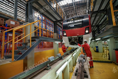 Preview: Train maintenance takes place in a bustling workshop with workers focused on repairs