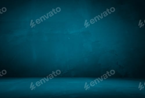 Preview: Vintage grunge blue concrete texture studio wall background with vignette.
