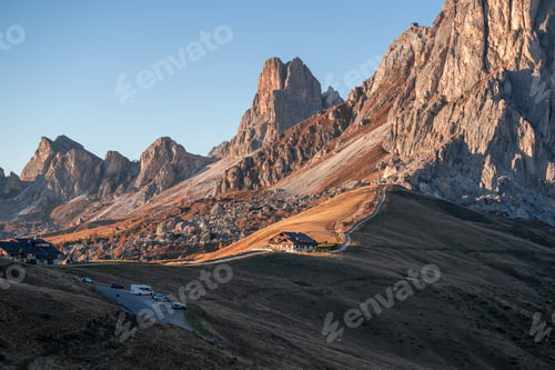 Preview: Sunset photo of mountain Nuvolau Averau, Passo Giau in Dolomites, Italy