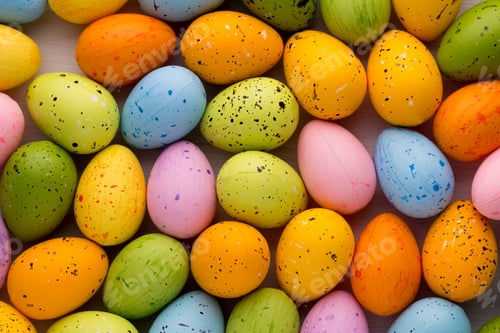 Preview: Small multicolored Easter eggs. Spring background.