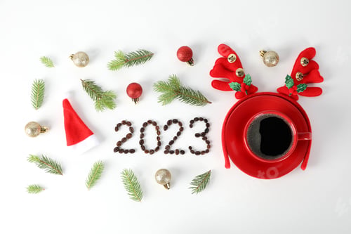 Preview: Concept of Christmas and Happy New Year, Christmas coffee, top view