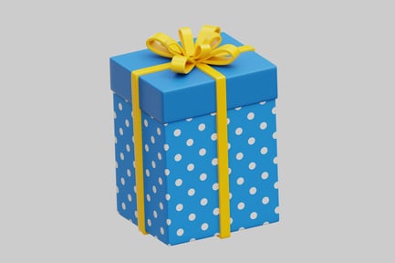 Preview: Polkadot Blue Gift Box With Yellow Ribbon