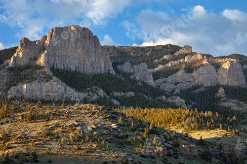 Preview: Cliffs of the Absaroka Mountains near Cody Wyoming in early morning light