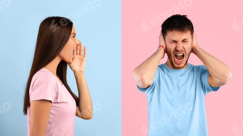 Preview: Angry young woman screaming at her husband