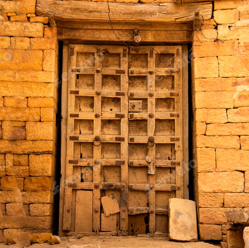 Preview: Old wooden doors of street houses in old town, Jaisalmer, India.
