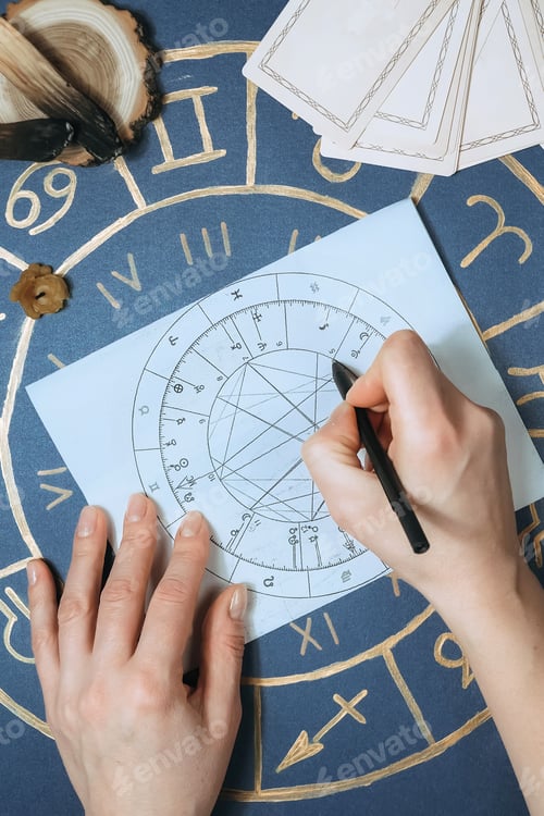 Preview: Astrology. Astrologer calculates natal chart and makes a forecast of fate.Tarot cards, Fortune telli