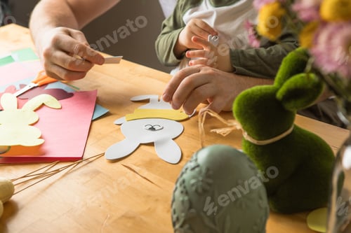Preview: Father and 3-Year-Old Son Making a DIY Easter Bunny Together at Home