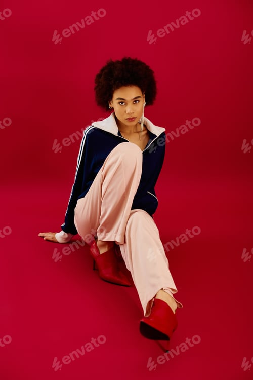 Preview: A young woman expresses deep emotions while sitting on a vibrant pink backdrop in casual attire