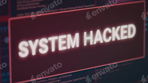 Preview: Display with system hacked message and security breach alert