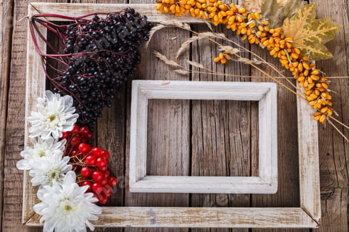 Preview: Autumn still life,elderberry, cranberry, sea buckthorn