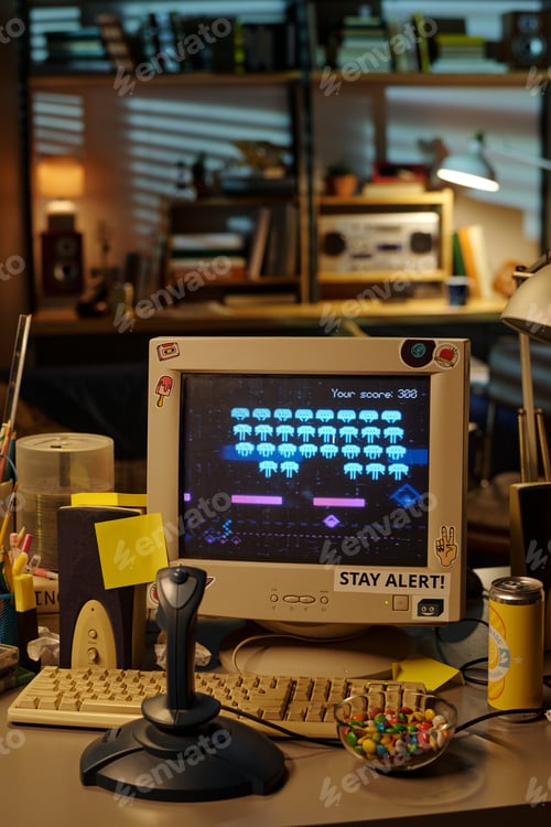 Preview: Vintage Computer Setup Featuring Classic Arcade Game