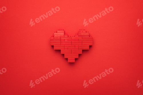 Preview: Red Heart Symbol Made of Plastic Building Blocks