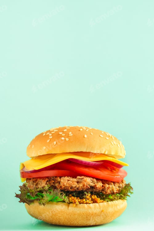 Preview: Burger (Roll, Cutlets, Cheese, Lettuce, Tomato, Onion, Sauce And More) Menu Concept. Food