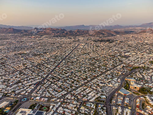 Preview: Aerial view of Chihuahua city in Mexico on the sunset