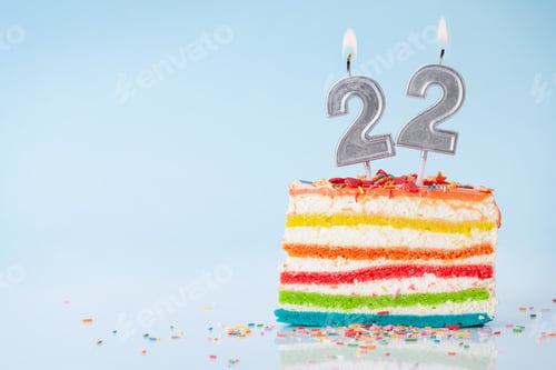 Preview: Birthday cake with burning number 22 candles