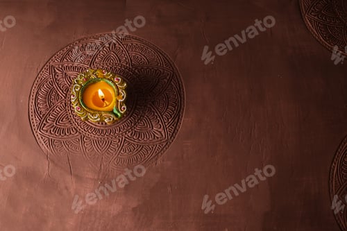 Preview: Burning diya on Happy Diwali, background for light festival of India