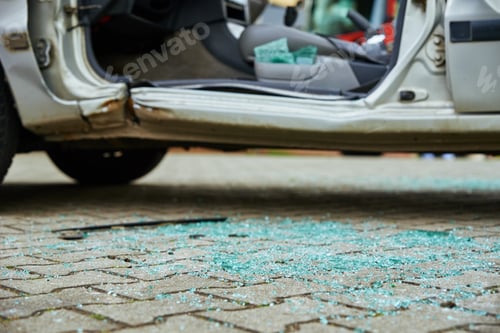 Preview: Crashed car after traffic accident on road