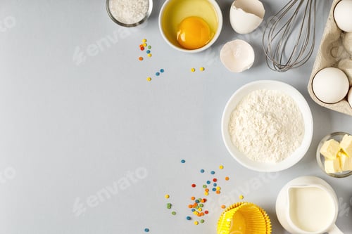 Preview: Background with ingredients for cooking, baking, flat lay.