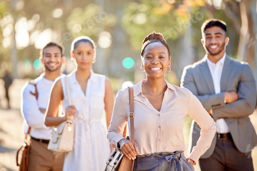 Preview: Shot of a diverse group of businesspeople standing together in the city after a day in the office