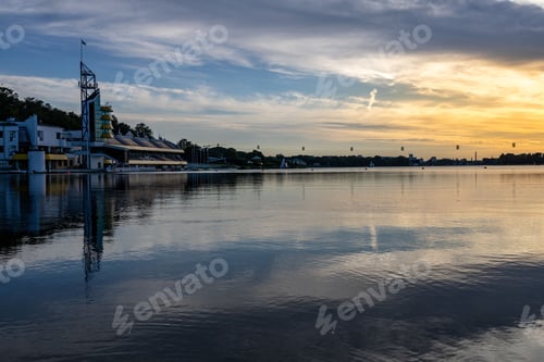 Preview: sunset by the Malta lake in Poznan. view from above the water