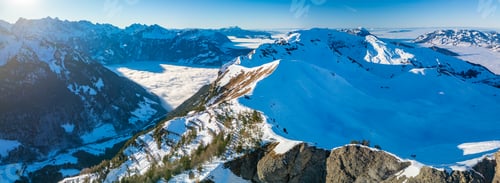 Preview: Aerial drone view of snow covered ski slopes at Stoos,Switzerland